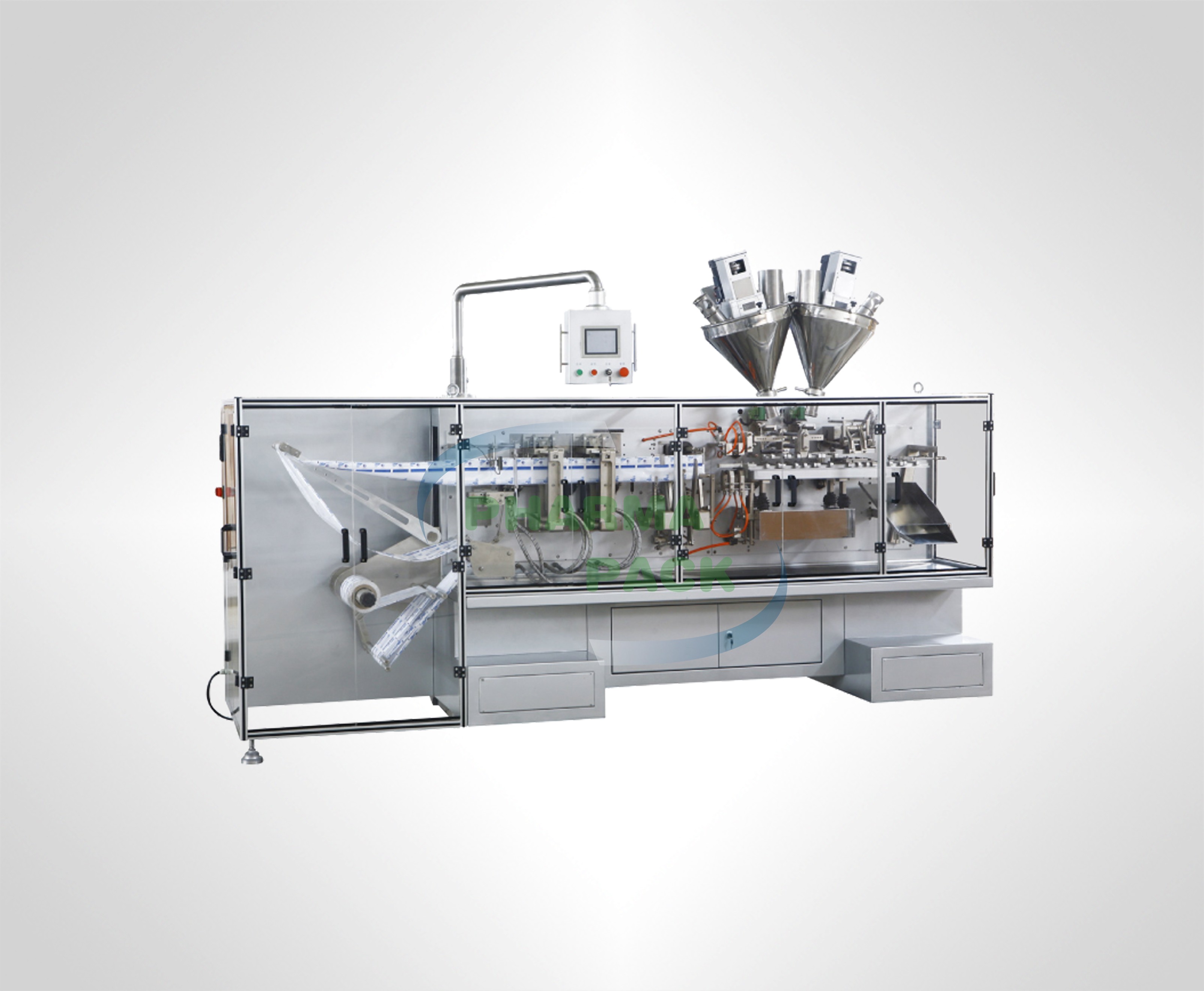 Горизонтальная автоматическая упаковочная машина с двойным выпуском пакетов