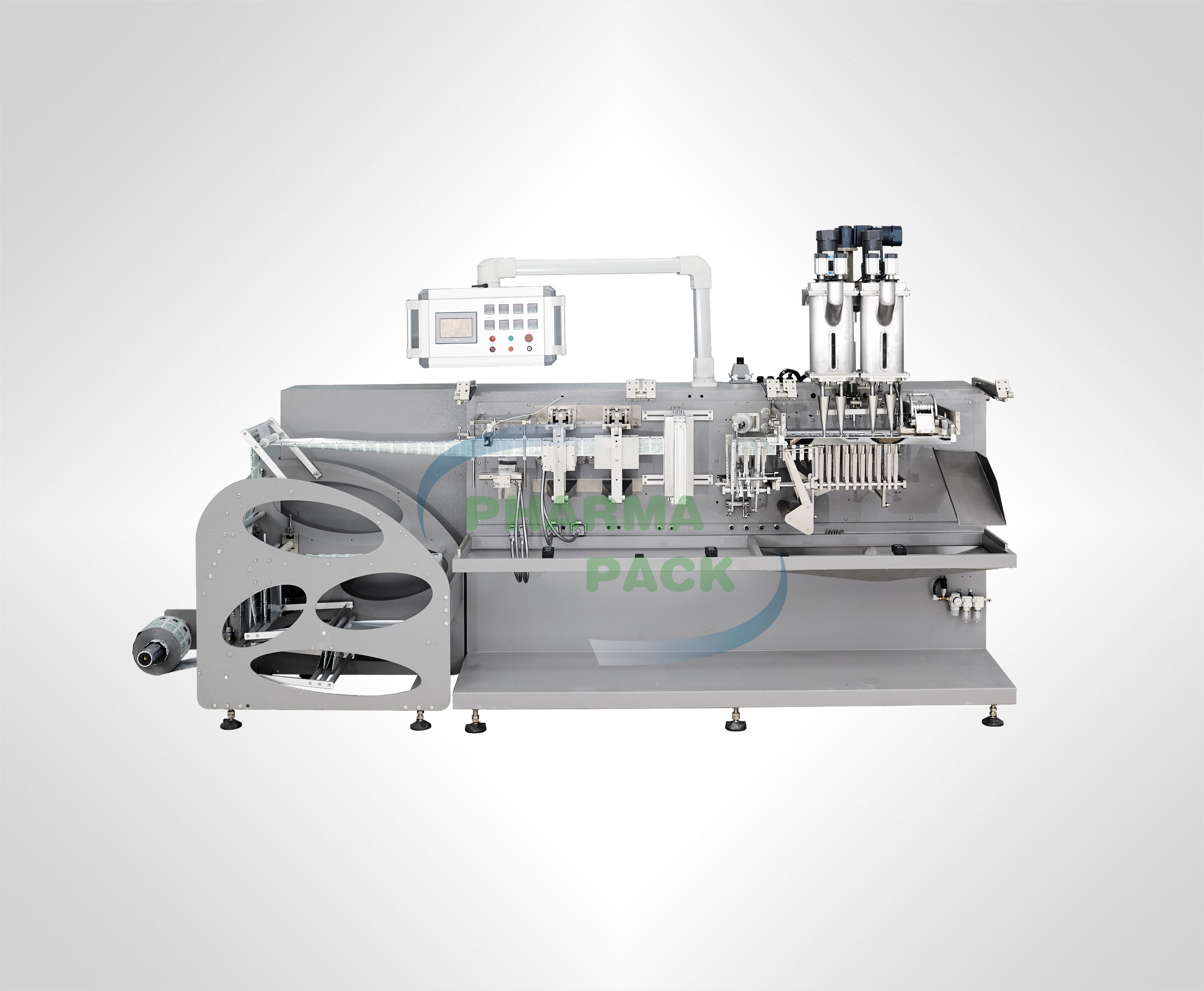 Горизонтальная автоматическая упаковочная машина с двойным выпуском пакетов