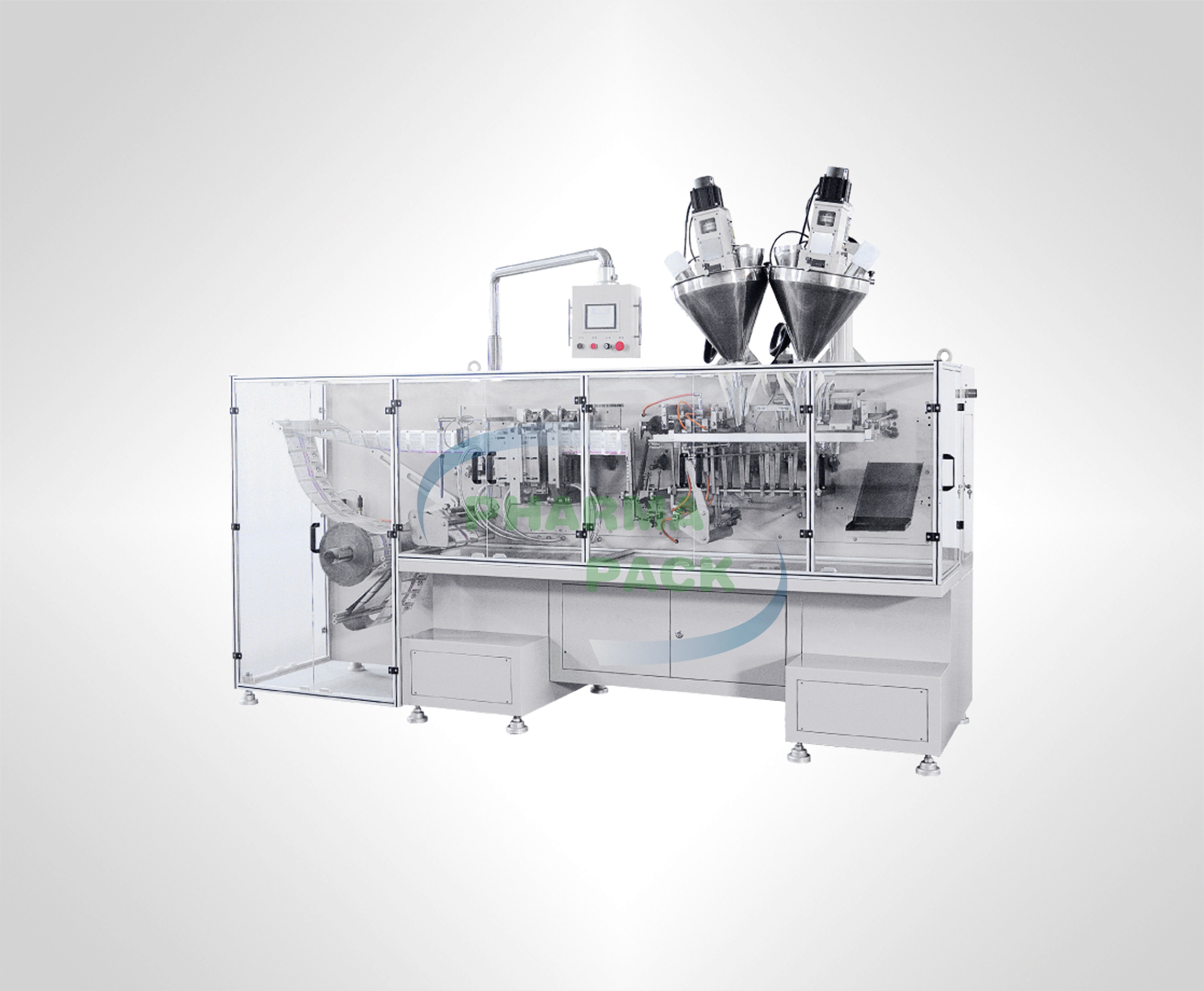 Горизонтальная автоматическая упаковочная машина с двойным выпуском пакетов